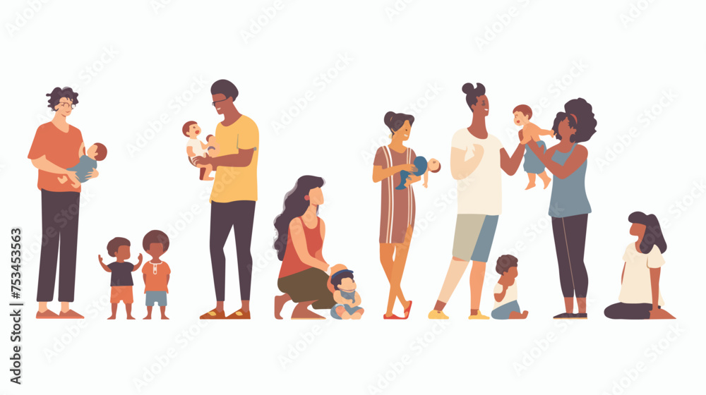Diverse people taking care of babies 