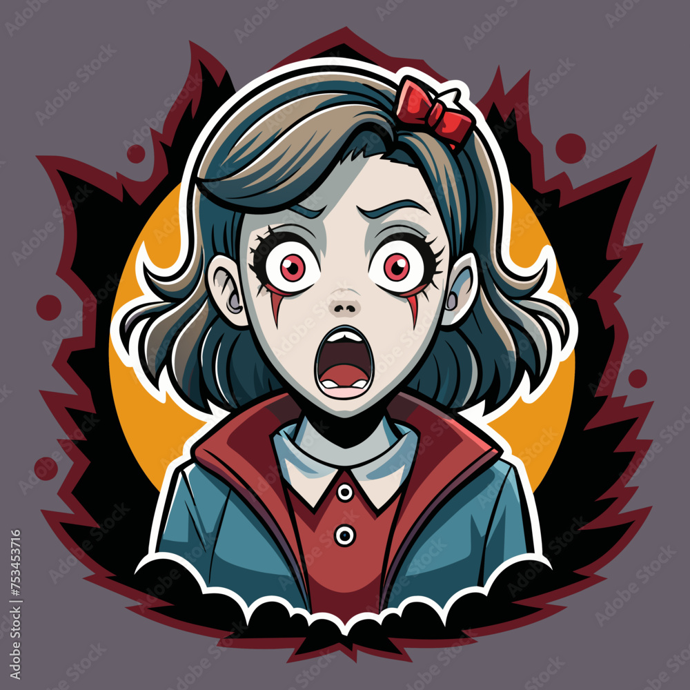 Tshirt sticker of a Embrace the fear with our chilling Attitude Horror Girl sticker
