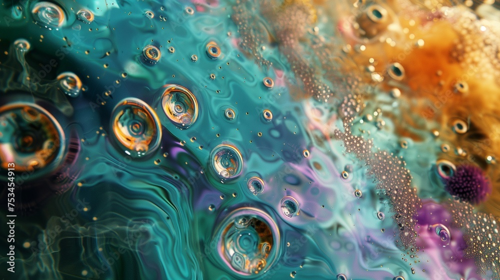 Journey into the depths of a crystal-clear pool teeming with microscopic wonders. Glimmering under the perfect illumination, Journey into the depths of a crystal-clear pool teeming with microscopic wonders. Glimmering under the perfect illumination,