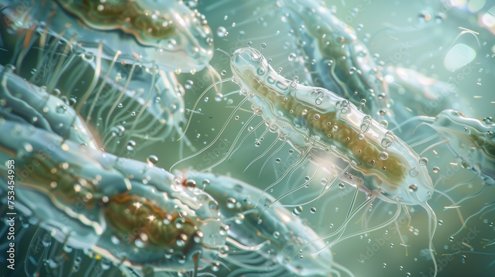 Journey into the depths of a crystal-clear pool teeming with microscopic wonders. Glimmering under the perfect illumination, Journey into the depths of a crystal-clear pool teeming with microscopic wonders. Glimmering under the perfect illumination,