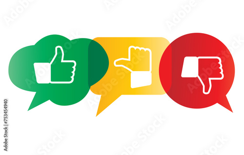 Like dislike speech bubbles icons. Thumb thumb down, social network feedback photo