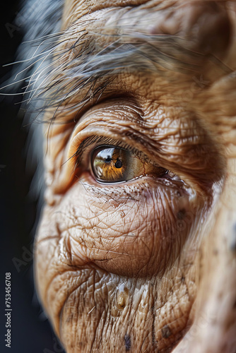 A closeup of an elderly man eye