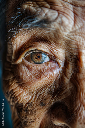 A closeup of an elderly man eye