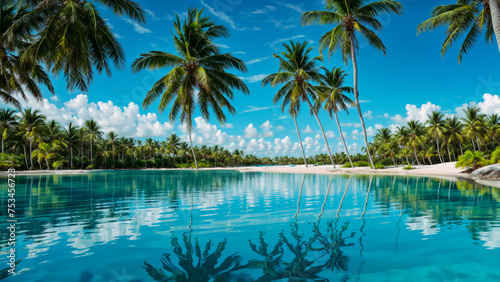 Palm trees on blue sky background © vvicca