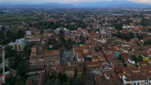 Panoramic view Vimercate city in Italy. Aerial drone circling photo