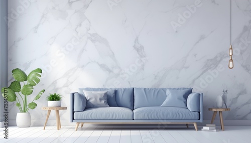 Blue white marble wall and floor with shadow and light as background