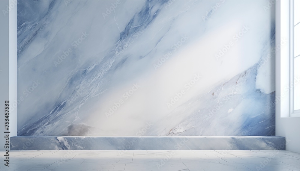 Blue white marble wall and floor with shadow and light as background Blue white marble wall and floor with shadow and light as background