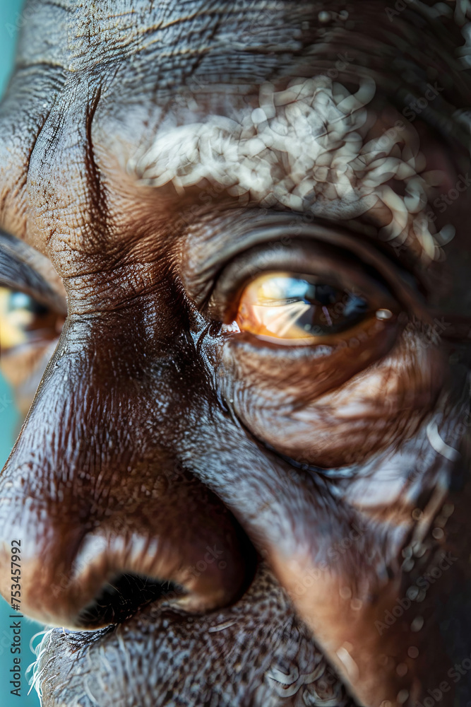 A closeup of an elderly man eye