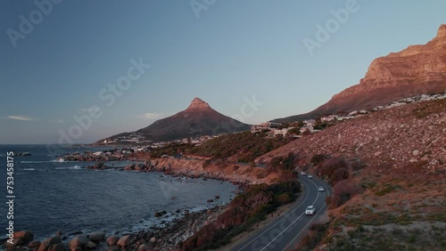 Table Mountain And Lion's Head In Cape Town, South Africa - Aerial Drone Shot