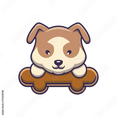 flat_logo_of_Cute_dog_sleeping_with_bone_cartoon