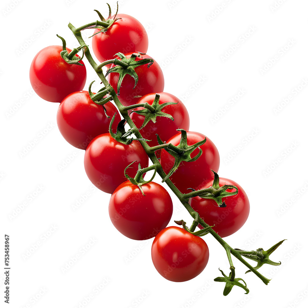 A string of cherry tomatoes, with a sense of appetite, Ultrahigh Clarity, Advertising Photography, isolated on transparent background
