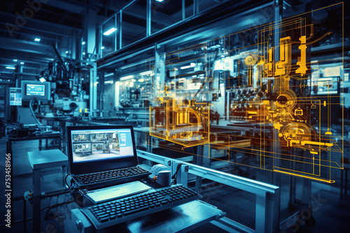 Industry 4.0. Operator control process of production uses computer screens with SCADA system © FutureStock