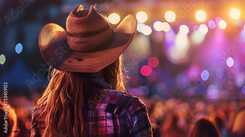 Young woman with cowboy hat attend to Country Music Concert