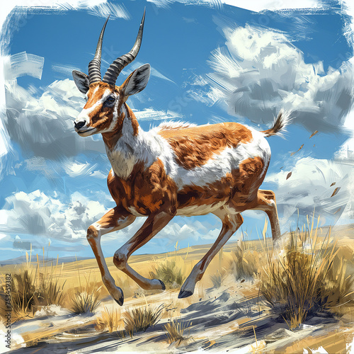 A swift pronghorn antelope sprinting, AI generated