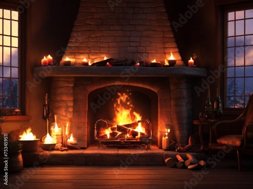 fireplace with burning candles