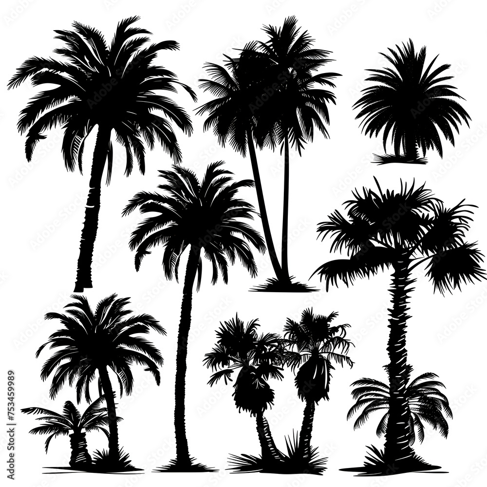 palm trees silhouettes on white palm trees silhouettes on white