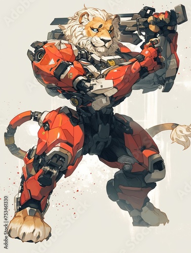 Lion Robot In Fight Pose Anime Style © Hungarian