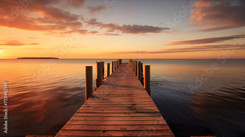 a wooden bridge over the water looking scenic sunset time wooden beauty background © Abdullah