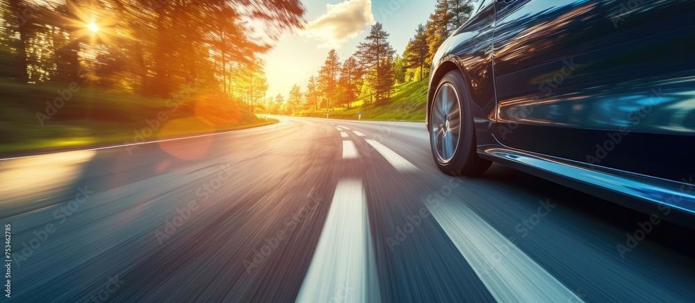 Empty road being driven by a car.