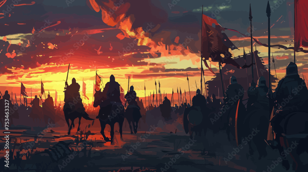 Medieval Soldier Troops At Sunset