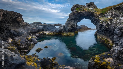 Natural rock gate in Arnarstapi, Snafellsnes peninsula, Iceland