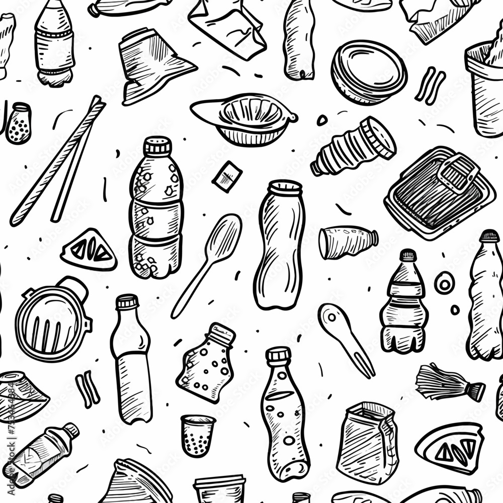 Doodle Set of Plastic Pollution Doodle Set of Plastic Pollution