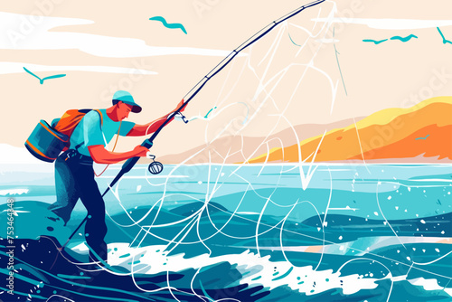 Fisherman Pull Net From Water