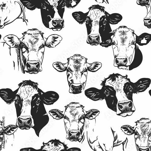 Seamless Pattern Black and White Cow Outline