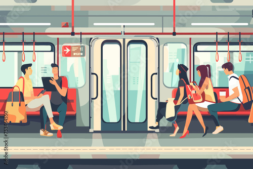 Flat Illustration People in Train