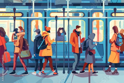 Flat Illustration People in Train