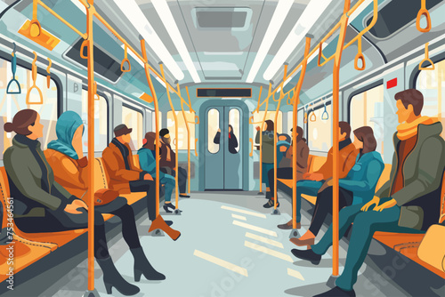 Flat Illustration People in Train