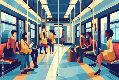 Flat Illustration People in Train