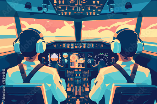 Pilots In Cockpit Flat Design photo