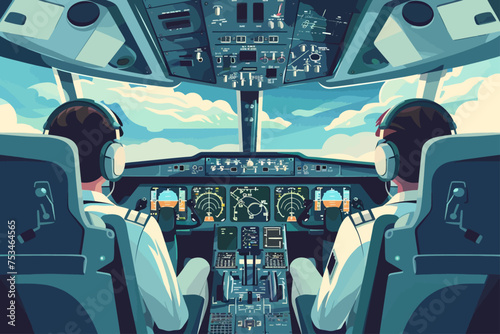 Pilots In Cockpit Flat Design photo