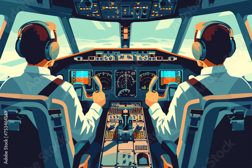 Pilots In Cockpit Flat Design