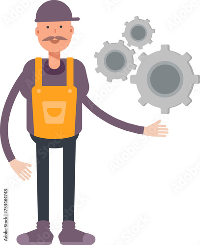 Service Man Character Holding Gears
