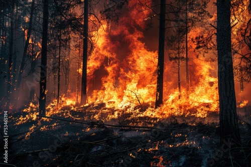 Large flames of forest fire photo