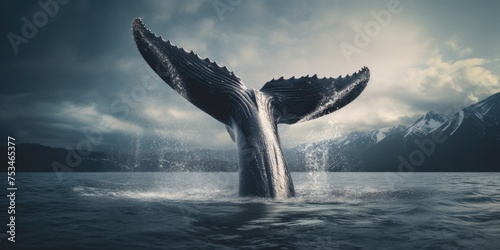 With a powerful sweep, the humpback whale's tail creates a stunning seascape, capturing the essence of oceanic beauty and the grace of marine life © jambulart