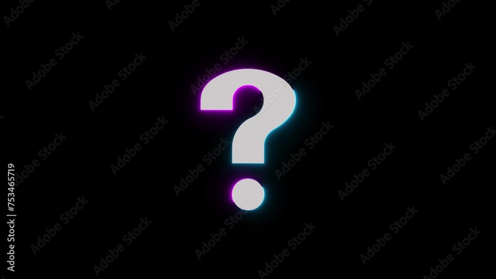 neon question mark icon purple cyan color animation, On black background