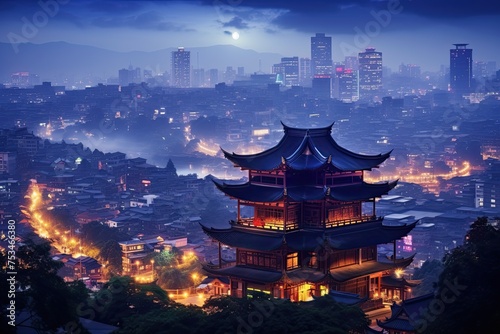 Twilight at Jiaxiu Pavilion: Stunning Cityscape of Guiyang, China's Business District and Skyline photo