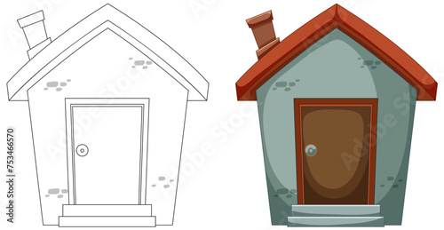 Vector illustration of a house, pre and post renovation.