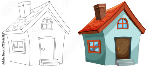 Two stylized vector illustrations of cartoon houses.