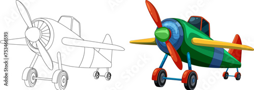 Illustration showing a plane's transformation from sketch to vector.