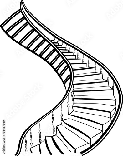 Vector art of Classic black and white spiral staircase adds timeless elegance