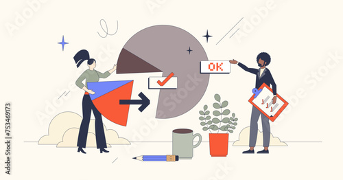 Resource management with effective planning and management retro tiny person. Effective workforce administration for high process efficiency vector illustration. Process organization and analytics.