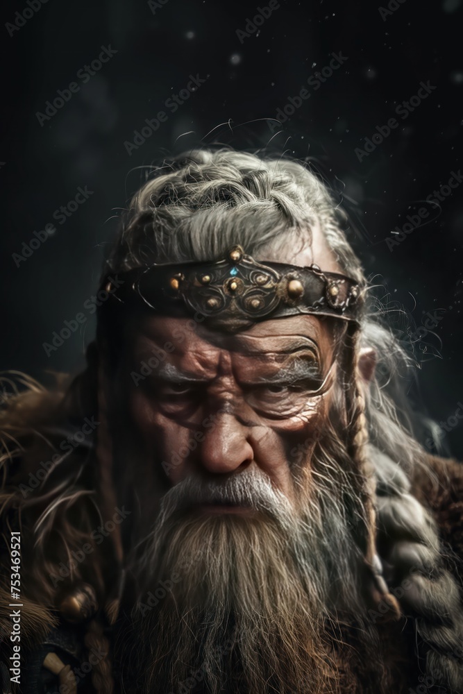 Close-up portrait of a northern Viking. Generative AI