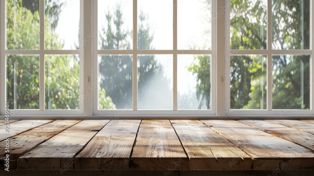 Empty wooden table concept on window background Empty wooden table concept on window background