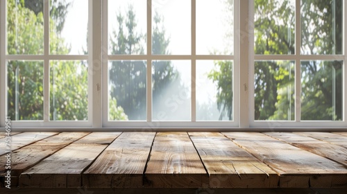 Empty wooden table concept on window background