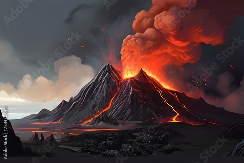 illustration volcanic eruption Generative AI
