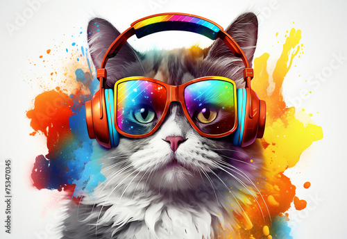 wallpaper kitten in music style, 2d art, smooth brush movements, fawncore, vivid colors, silver, urban emotions, painting